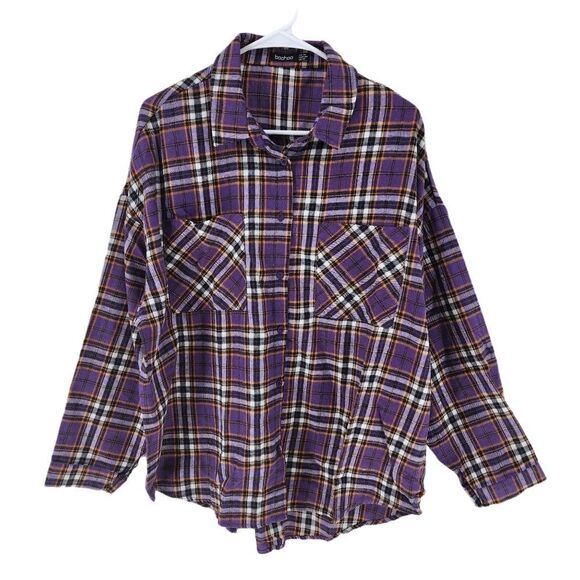 Boohoo Women's Plus Oversized Checked Button-Down Shirt - 12 - Picture 2 of 7